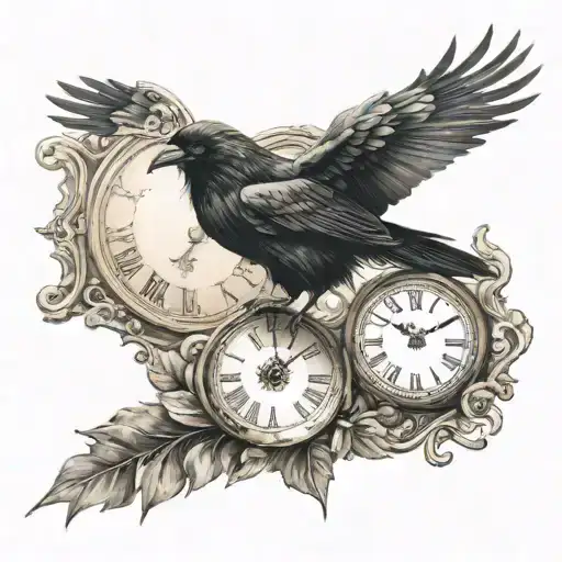 Raven And Clock And In The Background