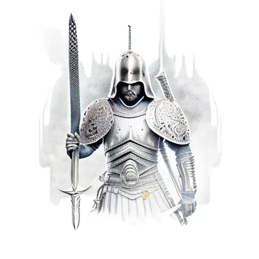 Giometric Warrior Full Body With His Sword