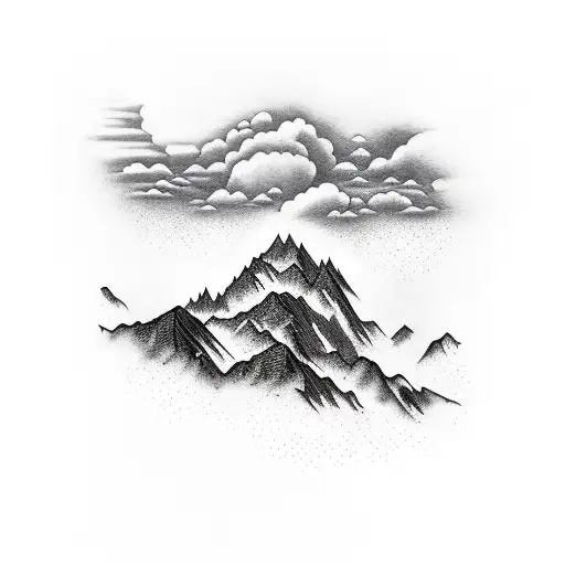 Mountains With Clouds Above And A Road Underneath Black And White