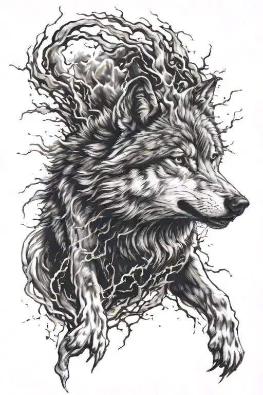 Wolf In Lightening Storm