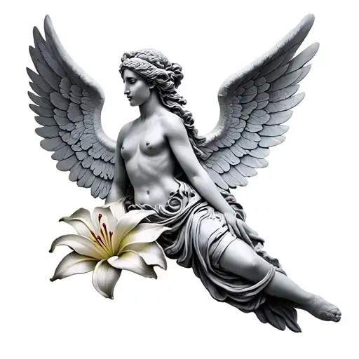Nike Of Samothrace With Wings With Lily Flower