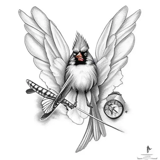 Cardinal With Dragonfly