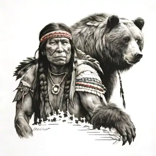 American Indian With Brown Bear