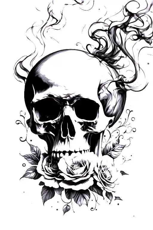 A Tattoo That Has Smoke And A Skull And Florals