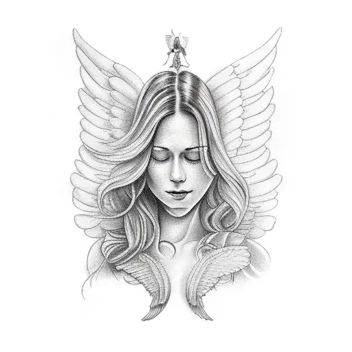 Relaxed Woman With Wings Infront Of A Tree