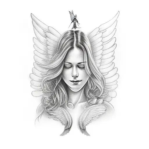 Relaxed Woman With Wings Infront Of A Tree