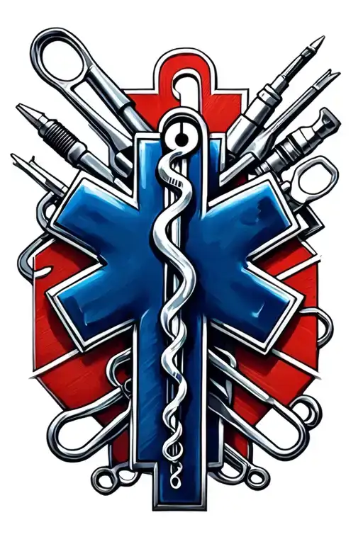 Emergency Medical Symbol Combined With Surgical Instruments
