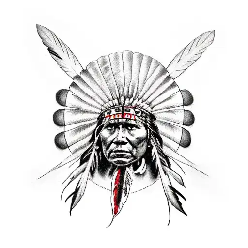Native American With Eagle On Top And Lightning Bolt In The Middle
