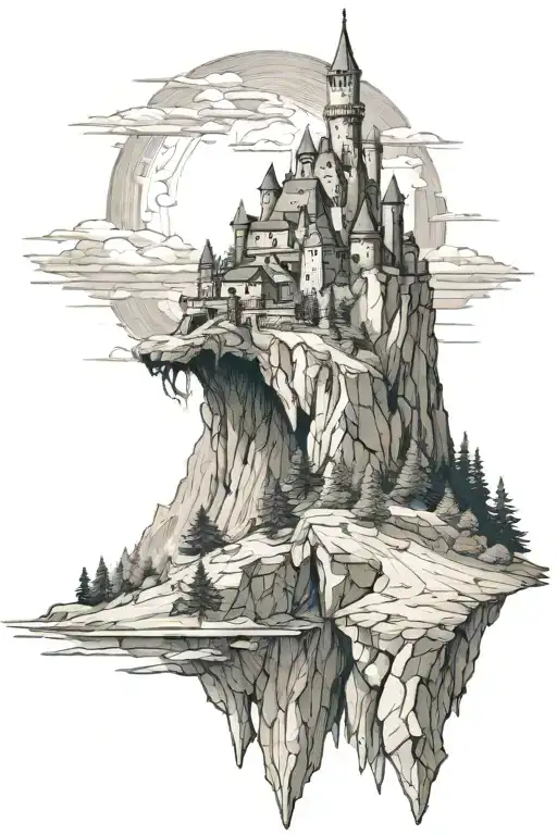 Mountain With Castle On Top And Werewolf At Bottom