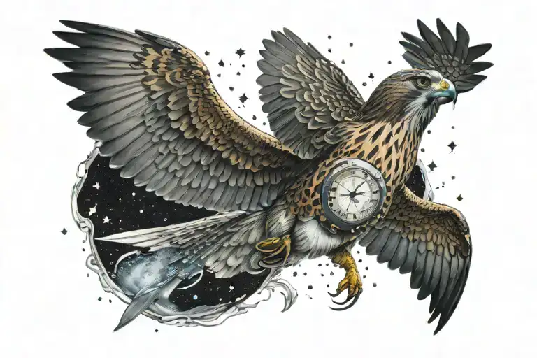 Falcon Catching A Fish From A Pond Surrounded By Stars And The Fish Is Scared