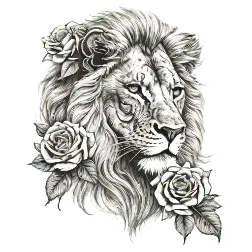 Lion With Roses