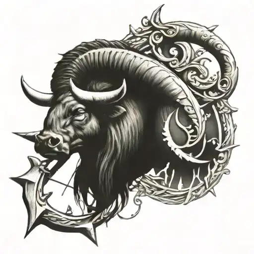 Bow And Trident As An Arrow With Taurus Zodiac Symbol