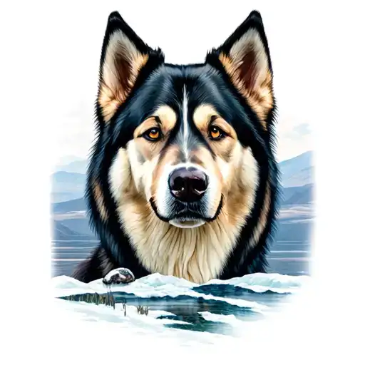 Dog Malamut Alaska Scene With Northern