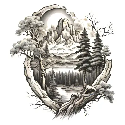 Trees Mountains And Western Theme Sleeve
