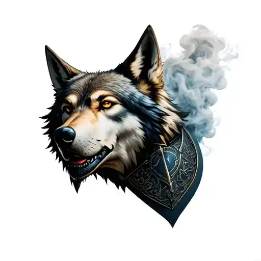 Templar Knight Under A Wolf Head With Smoke Effects