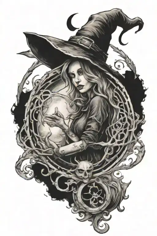 Witch Circle And Moon