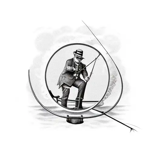 Tram With Telegraph Key Man Fishing Silhouette