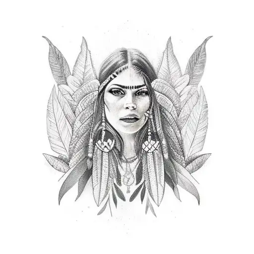 Brazilian Tribe Lady Portrait With The Amazonian Jungle As A Background