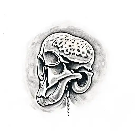 Raven Skull With Mushrooms Growing Out