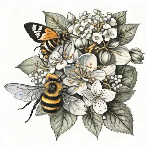 Hydrangea And Orange Blossom With Bee Sitting