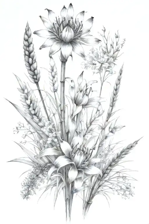 Cattails And Flowers