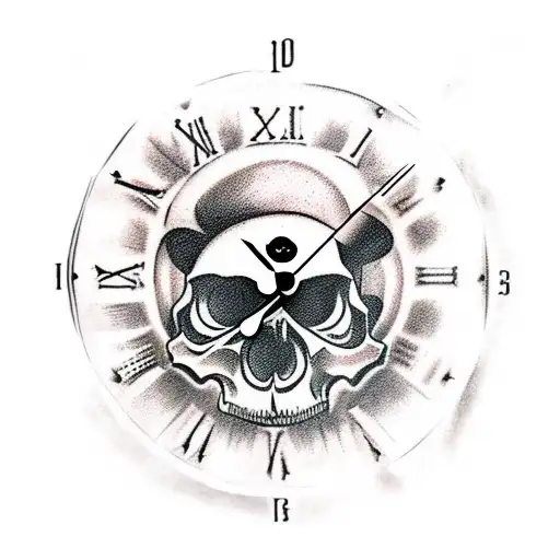 Vintage Clock In A State Of Despair With Ominous Vintage Skull Behind It