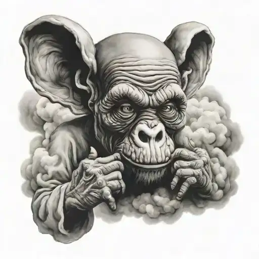 Hear No Evil See No Evil Word Tattoo Idea With Clouds