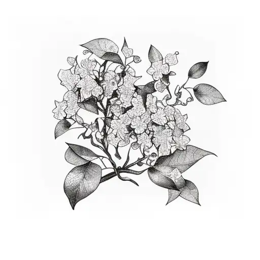 Bougainvillea Blooming Vine With African Water Reed Bouquet On Olive Branch