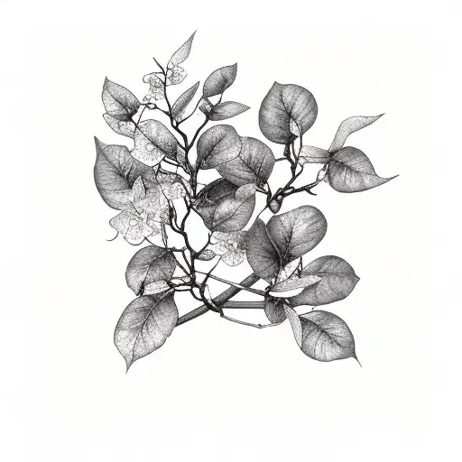 Blooming Bougainvillea Vine On Olive Branch With Water Reed On River Bank