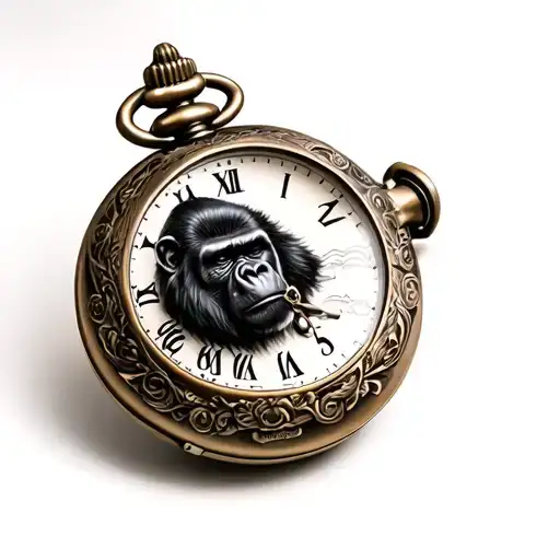 Gorilla Inside Pocket Watch Surrounded