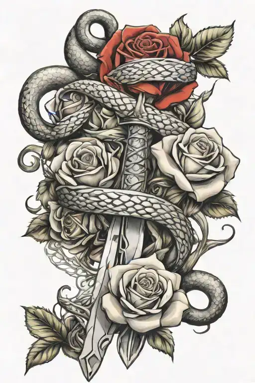 Sword With Snake And Roses Intertwined