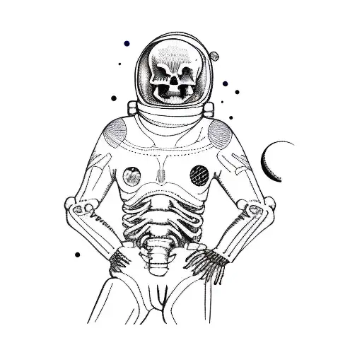 Skeleton In Space Suit With Solar System