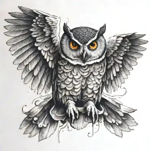 Owl With Wings Spread And Upside Down Traingle On Chest