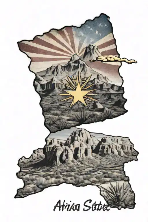 Arizona Mountains With Arizona State Flag Waving As The Sky