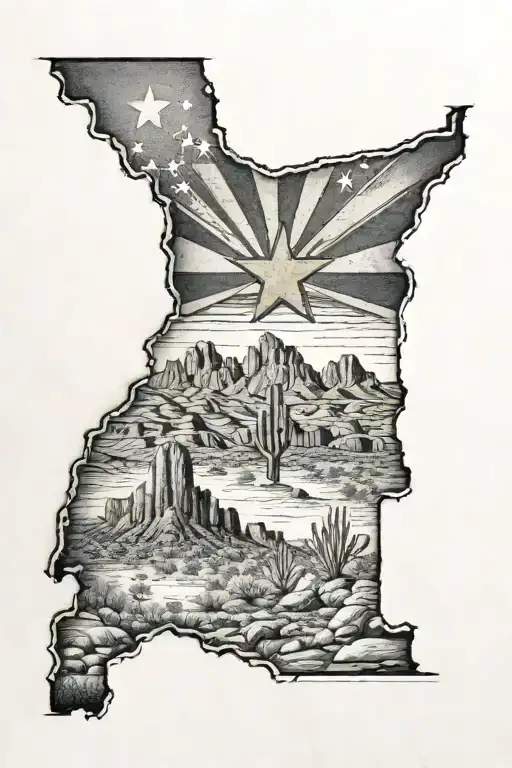 Arizona Mountains With Arizona State Flag As The Sky