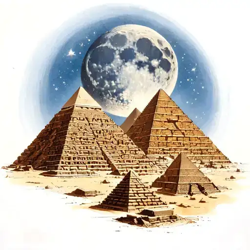 Pyramids With The Moon Surrounded