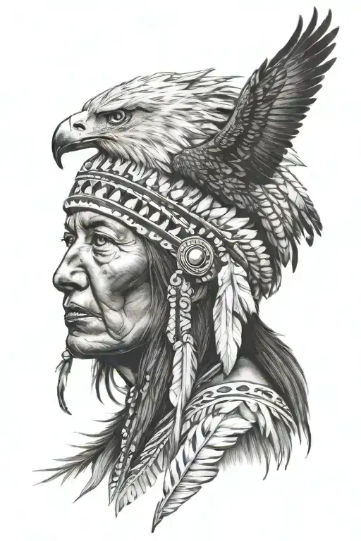 Native American Woman With Eagle Head Dress
