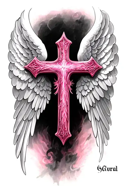 Pink Angel Wing Christian Cross