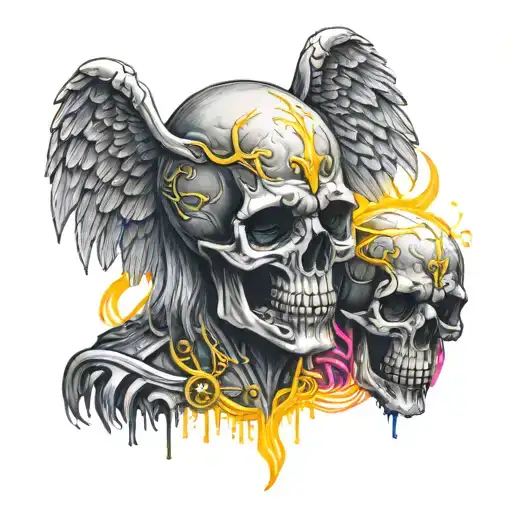 Skull Neon Angel