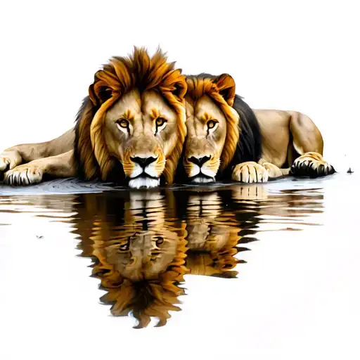 Two Lion Looking In A Puddle