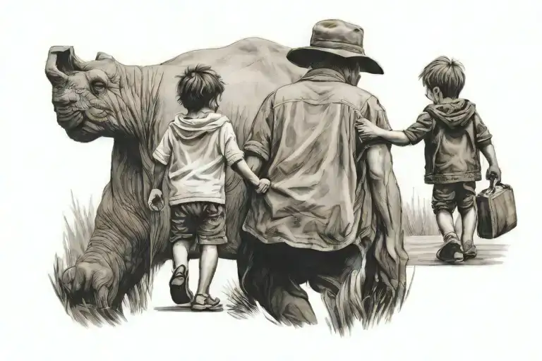 Two Kid Walking Hand Dad Walking