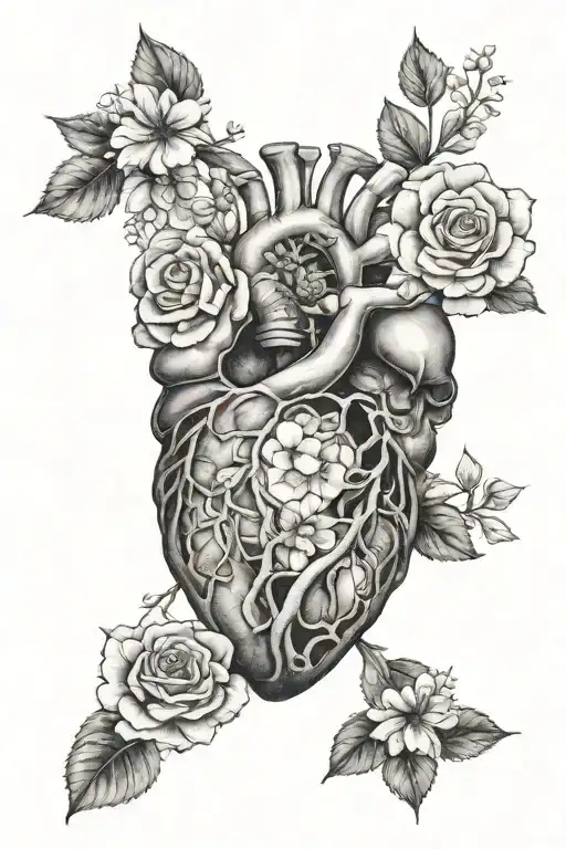 Dna Connecting Heart And Brain With Flowers