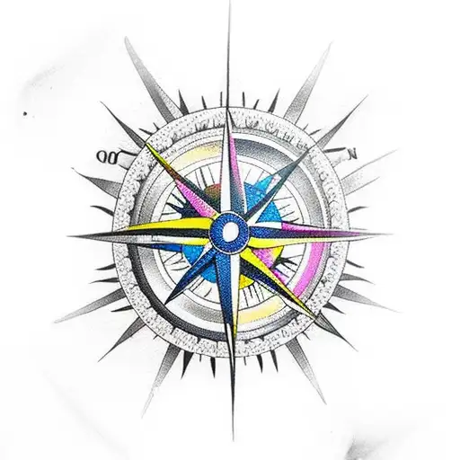 Colored Compass As A Sun Marks North Star And Stairway To Stars Background