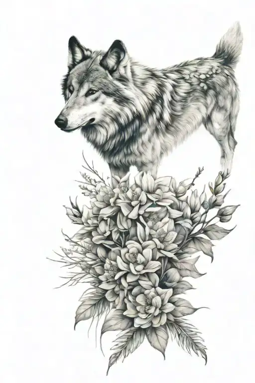 Wolf With Wild Flowers Full Sleeve