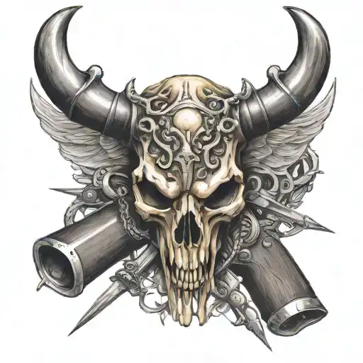 Bull Skull And Guns Crossed Swords