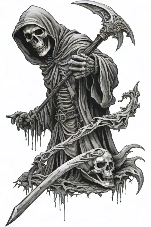 Grim Reaper Holding A Scythe Downwards Placed