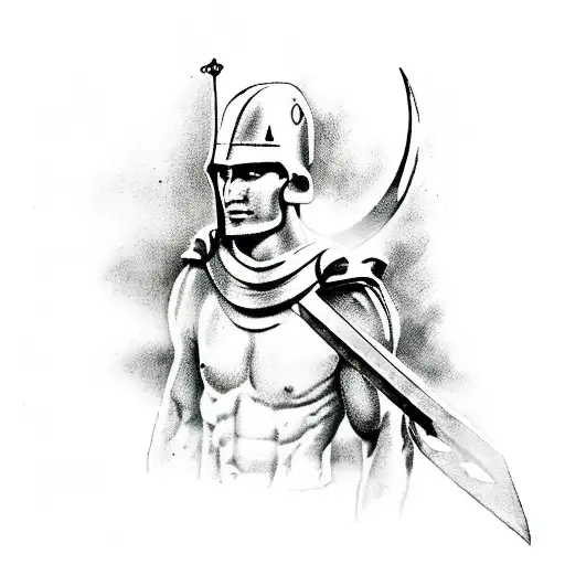 Kneeling Spartan With Sword That Says Brothers But Bound By Mud With Cross Shadow Infont