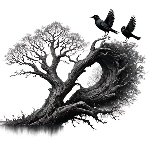 Hald Dead Half Alive Tree And On The Half Dead Side It Turns To Birds