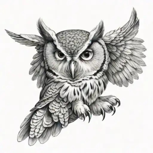 Owl With Wings Open