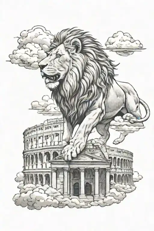 Lion In A Coliseum With Clouds In The Background